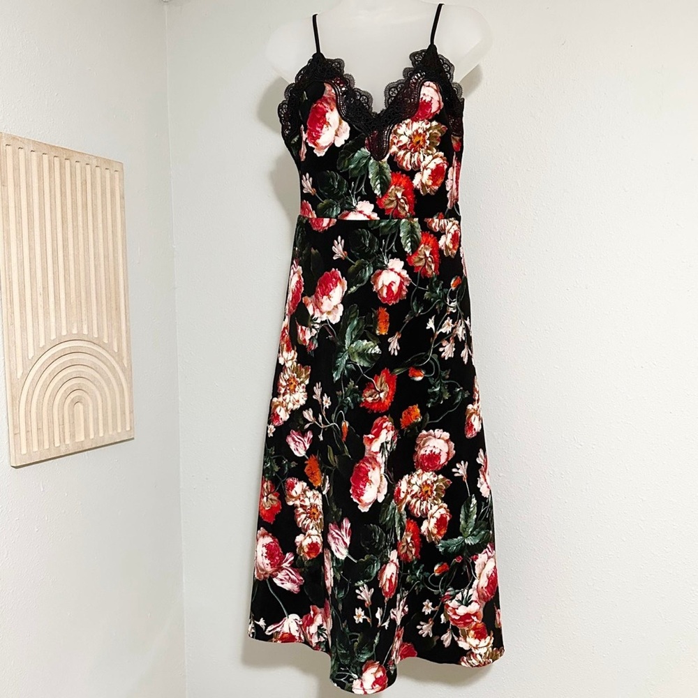 NWT foxiedox Black Floral Lace-Trim Midi Dress